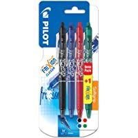Pilot Frixion Clicker - Paquete de 4 bolígrafos de tinta gel con trazo medio- multicolor